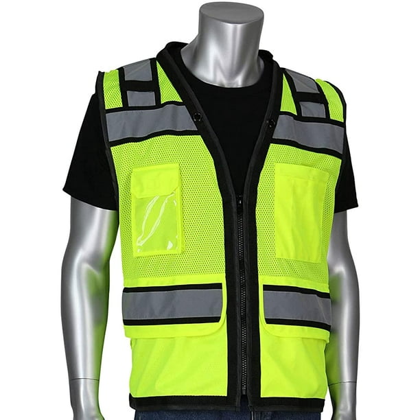 Medium, Black//Yellow Vero1992 E Engineer Safety Vest High Visibility Reflective Black Series Mesh with Zipper and pockets